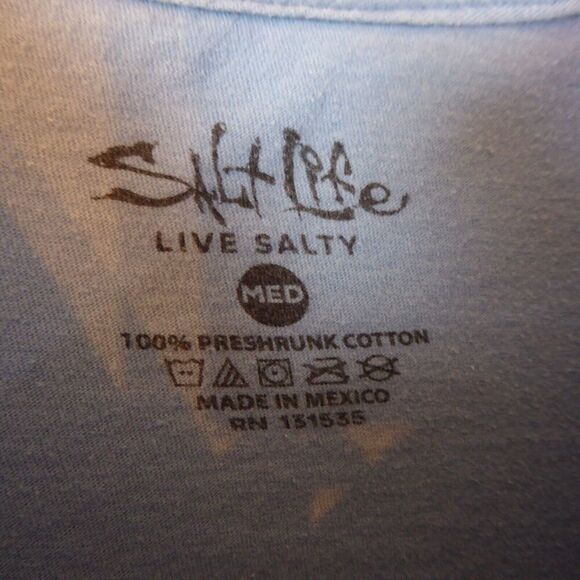 Salt Life Shirt Mens Medium Blue Short Sleeve Pocket Tee Crewneck Livin’ Salty - Picture 3 of 8